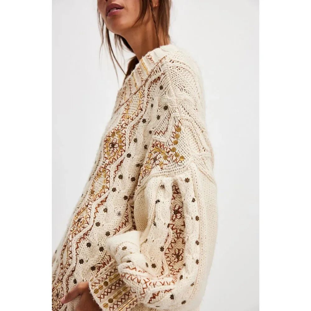 Free People Gilded Cable Embellished Jumper $269 - Picture 3 of 9